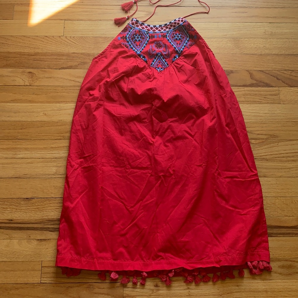 Red halter dress